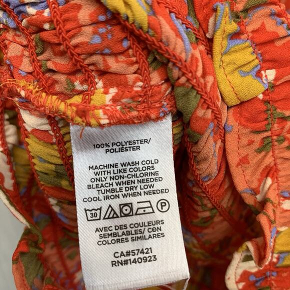 LOFT Orange Floral V-Neck Short Sleeve Top Small - Picture 4 of 4